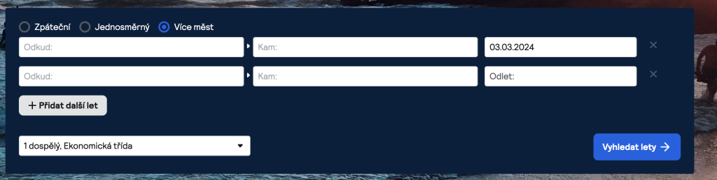 Funkce Více měst aplikace Skyscanner letenky