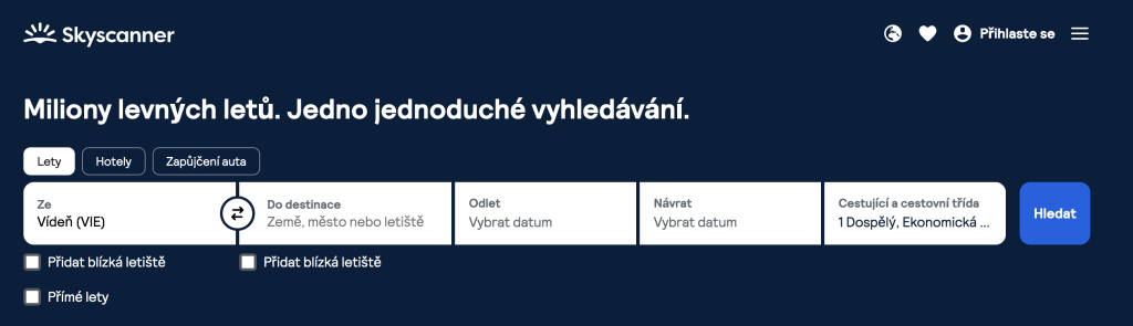 Jak vyhledávat letenky pomocí Skyscanner