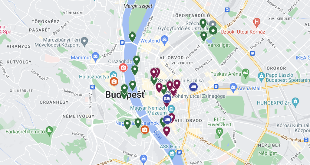 Mapa míst ke stažení: Co vidětv Budapešti za dva dny